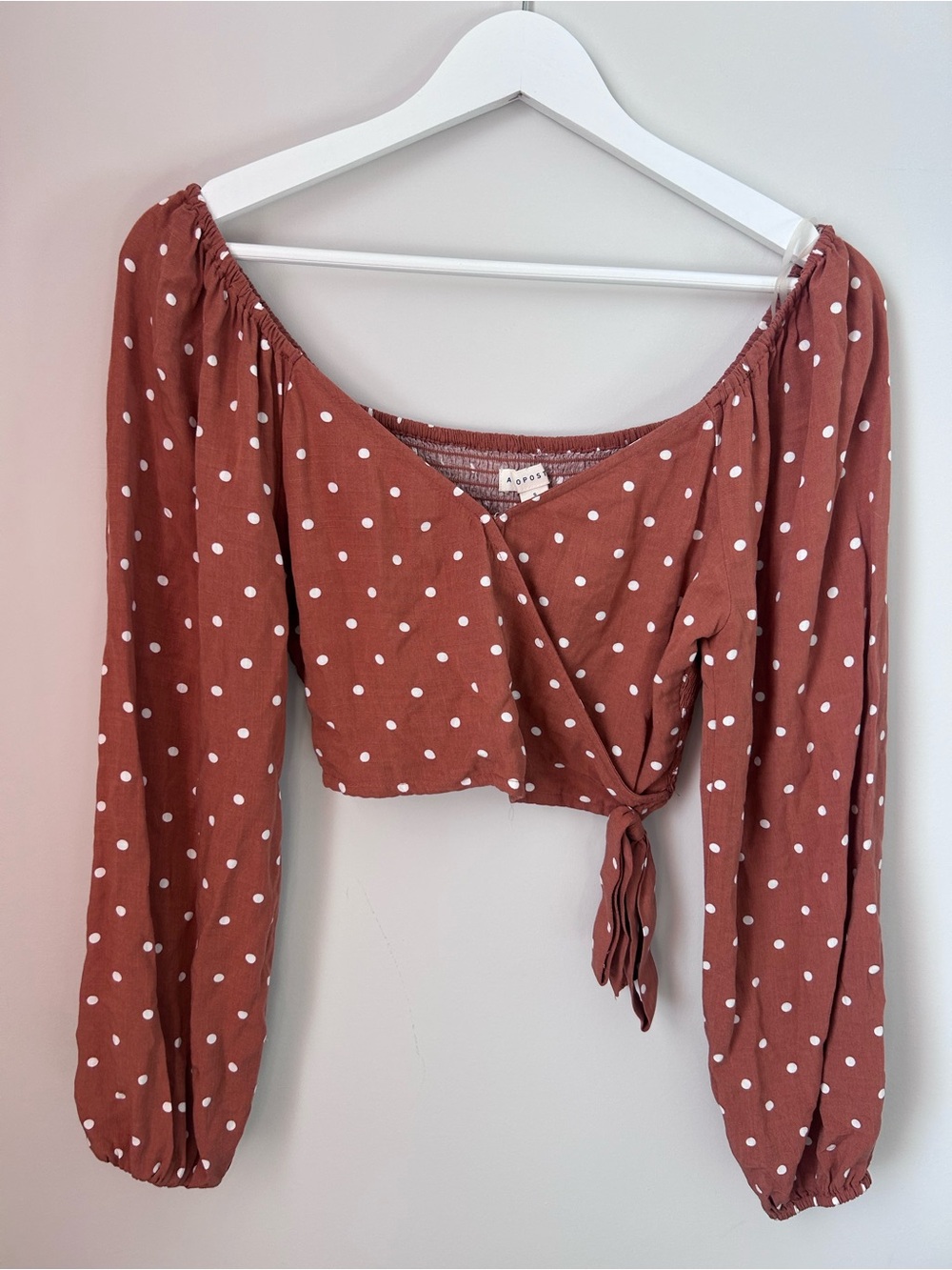 Aeropostale Rust Red Polka Dot Wrap Crop Top